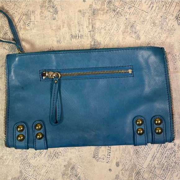 Linea Pelle Double Zipper Clutch with studs and decorative zipper around - Picture 3 of 12